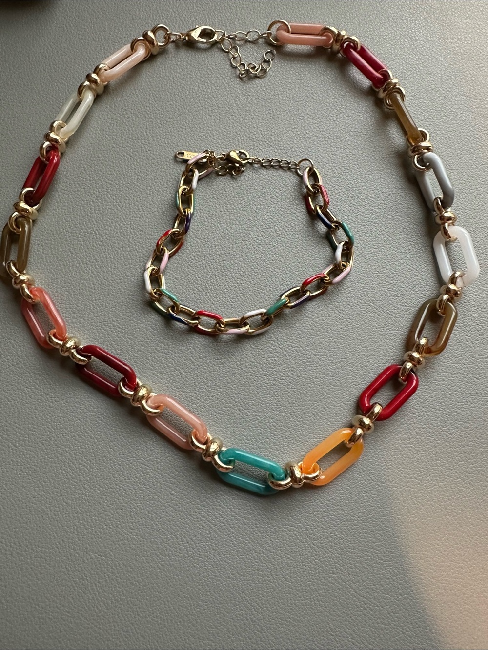 Multicolor Enamel Link Necklace - Colorful Chain Statement for Women